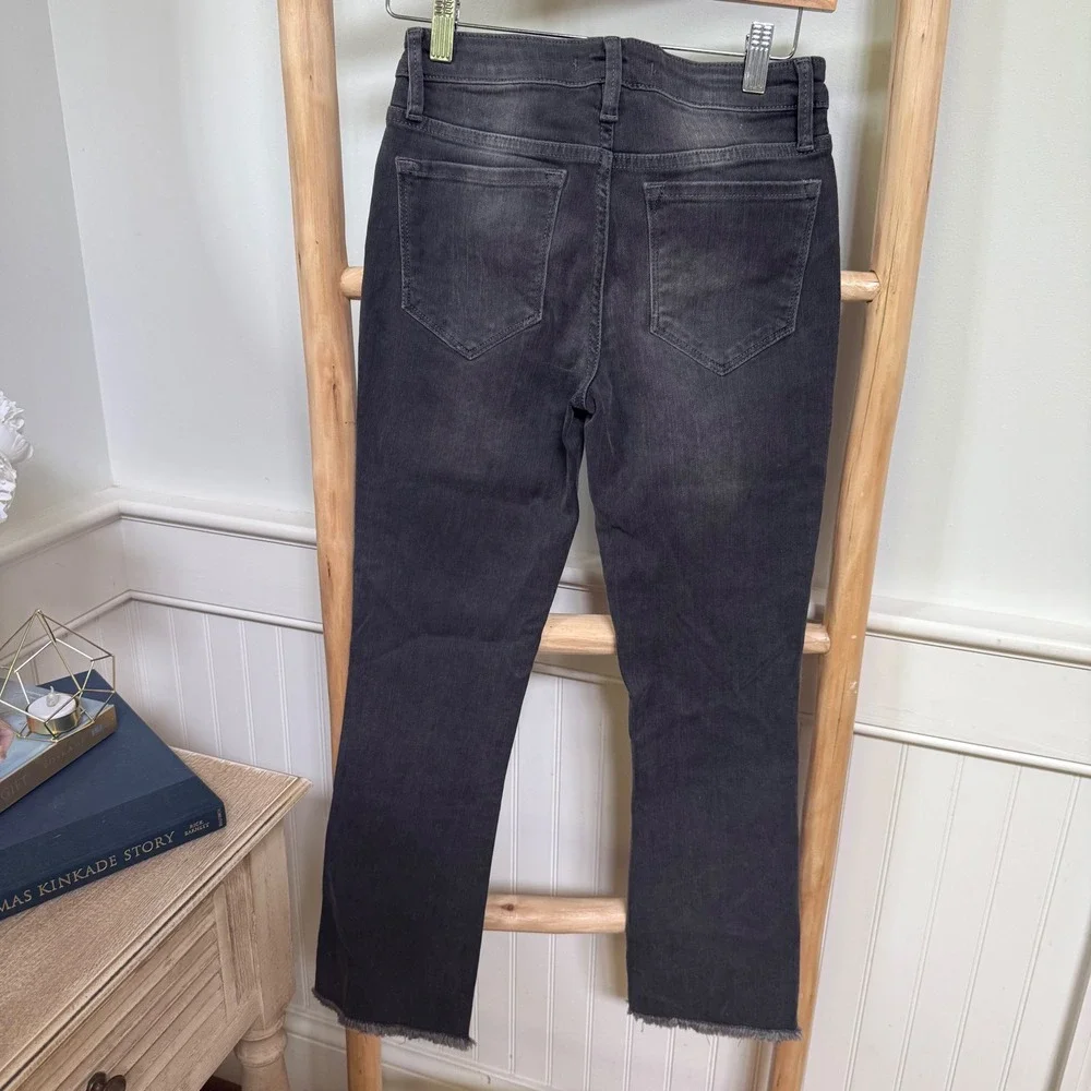 Free People Women Faded Black‎ High Rise Raw Hem Straight Leg Jeans Size 25